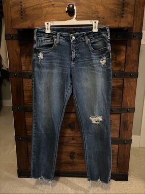 Women’s Silver Boyfriend Distressed Women's Blue Jeans Size 32X29